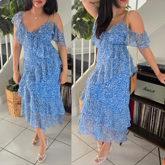 Alice + Olivia Silk Olympia Midi Dress Women's 8 Fairycore Whimsical Ethereal
